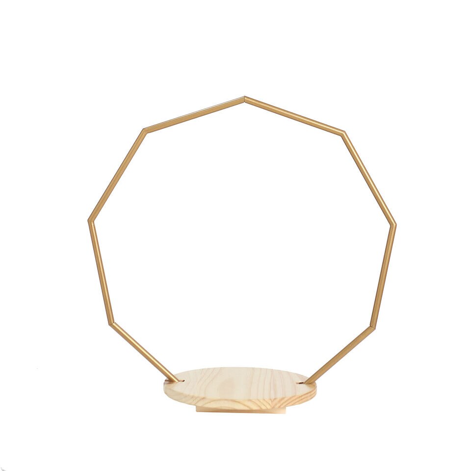 GOLD 22" Wood with Nonagon Geometric Metal Arch CAKE STAND