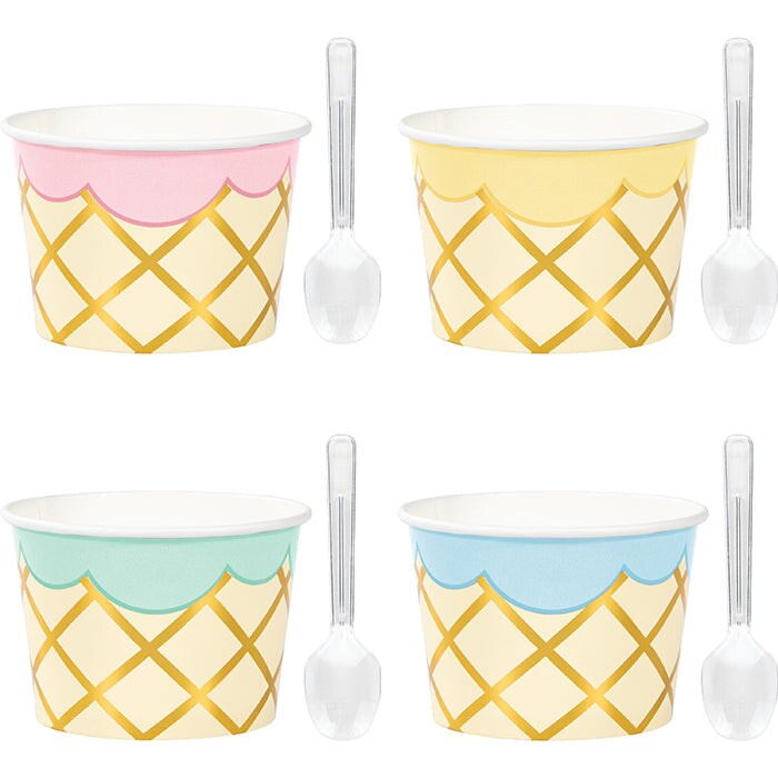 Ice Cream Party 9 oz Treat Cups With Spoons, Foil 8ct