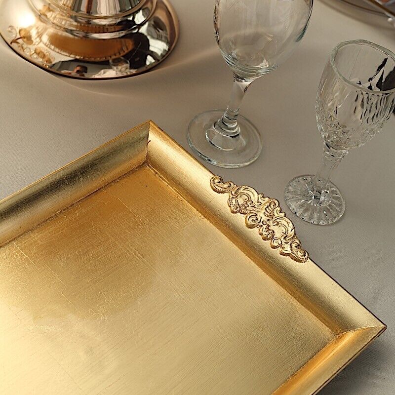 24 GOLD 14&#x22; SERVING TRAYS Rectangular Embossed Rim