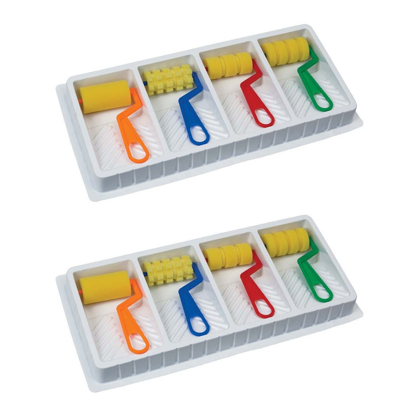 Foam Pattern Rollers and Tray, 4 Assorted Patterns, 8-1/2&#x22; x 17&#x22; Tray, 2 Sets