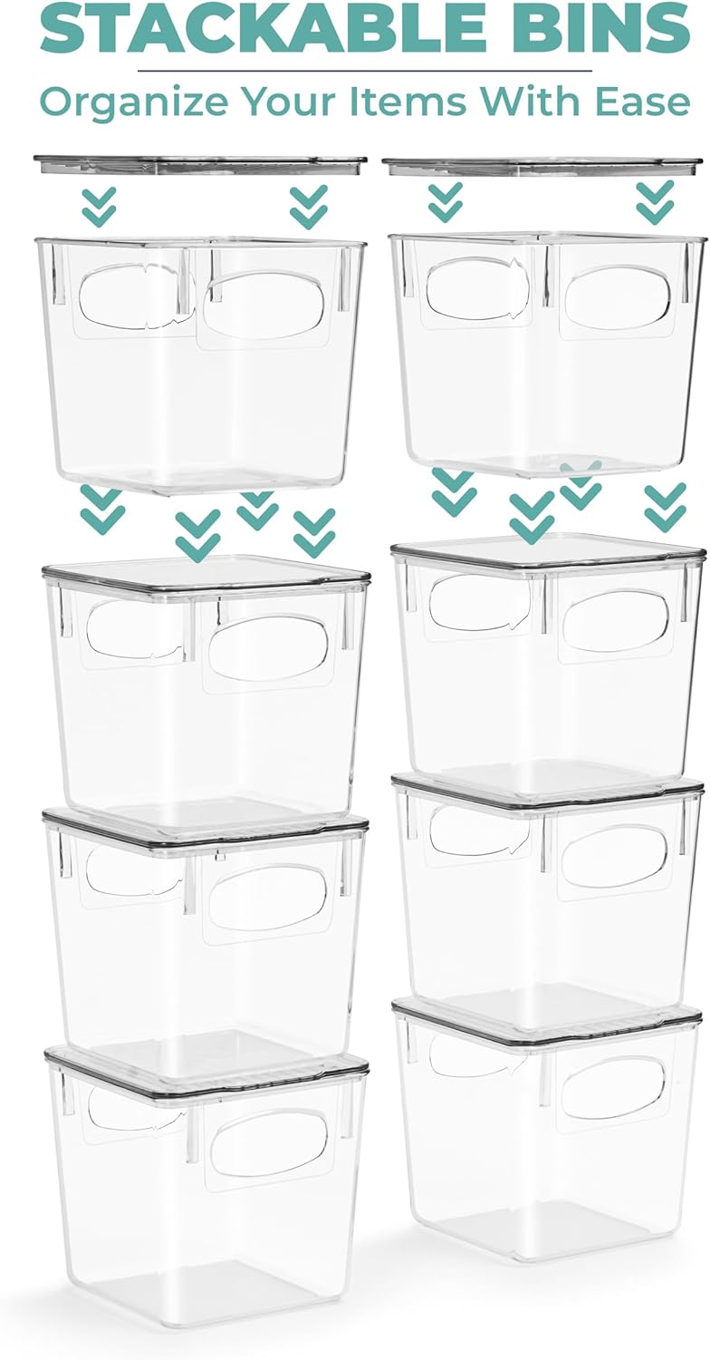 Sorbus Clear Plastic Container Bins W/ Lids (Small 4 Pack)