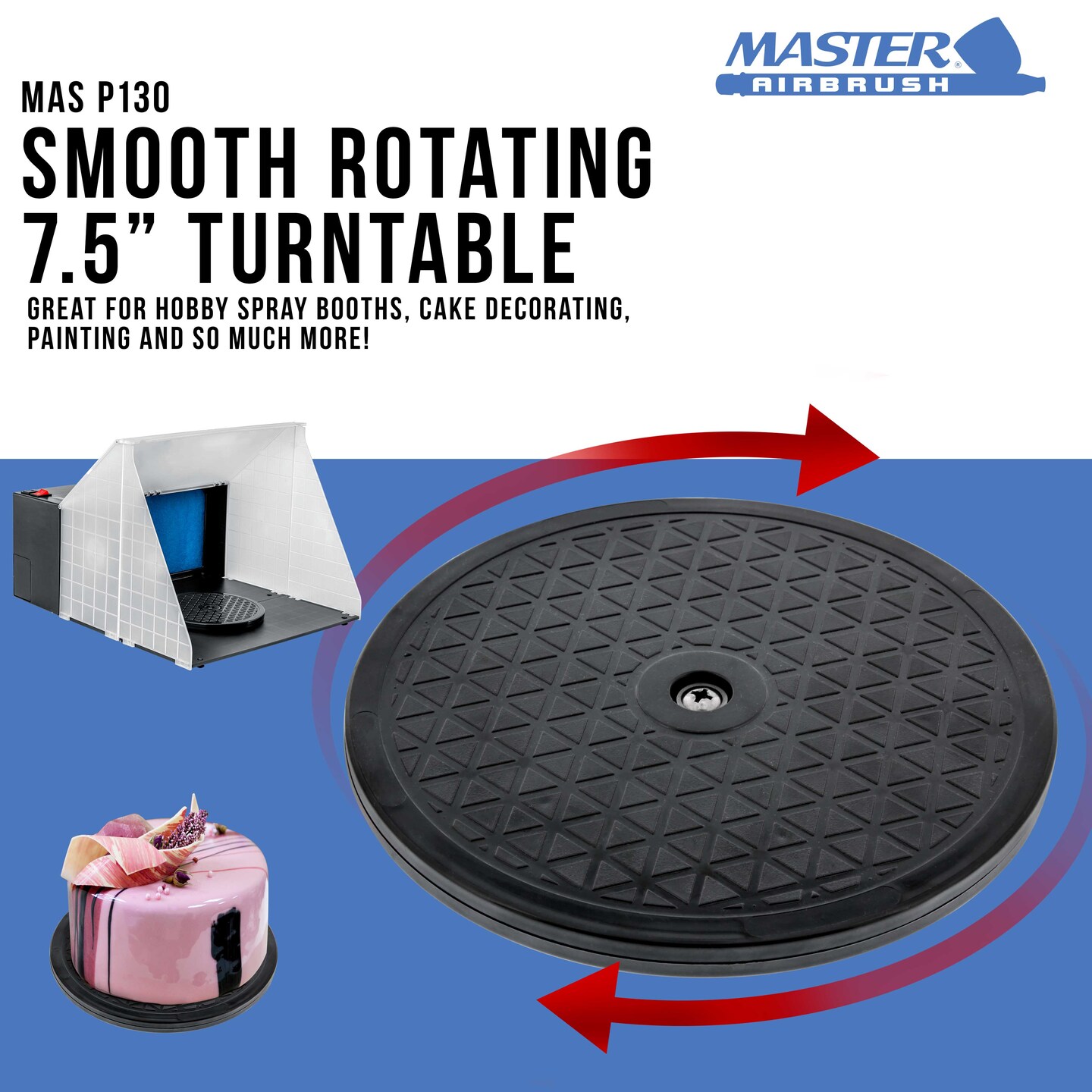 Master Smooth Rotating 7.5 in. Diameter Turntable - Ideal for Hobby Spray Booths, Airbrushing Projects, Cake Decorating
