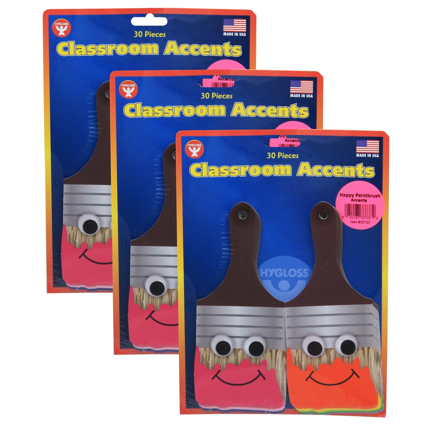 7&#x22; Happy Paintbrush Accents, 30 Per Pack, 3 Packs