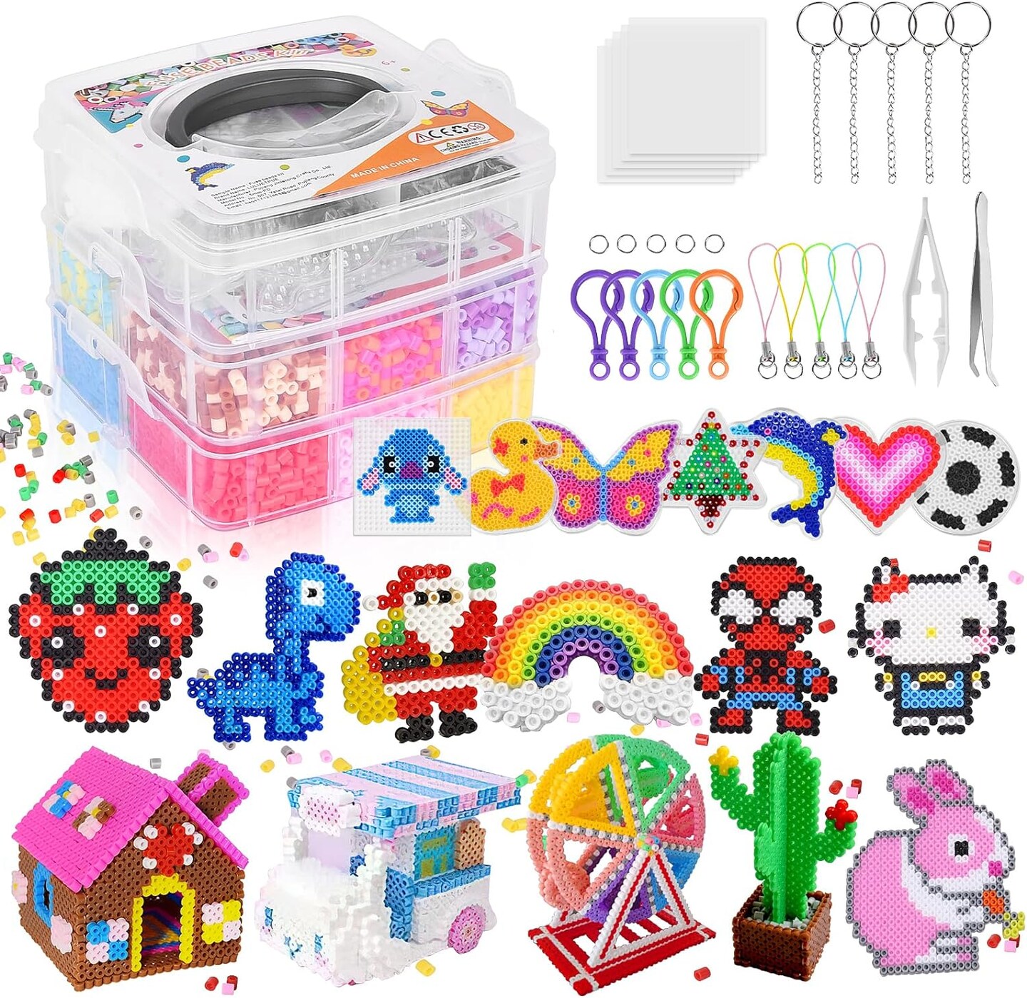 Fuse Beads Kit,10000PC 5MM Melty Beads Set, Iron Melting Beads Craft Kit with Pegboards,Ironing Paper and Chain Accessories, Arts and Crafts Set for Kids Boys Girls Christmas Birthday Gift