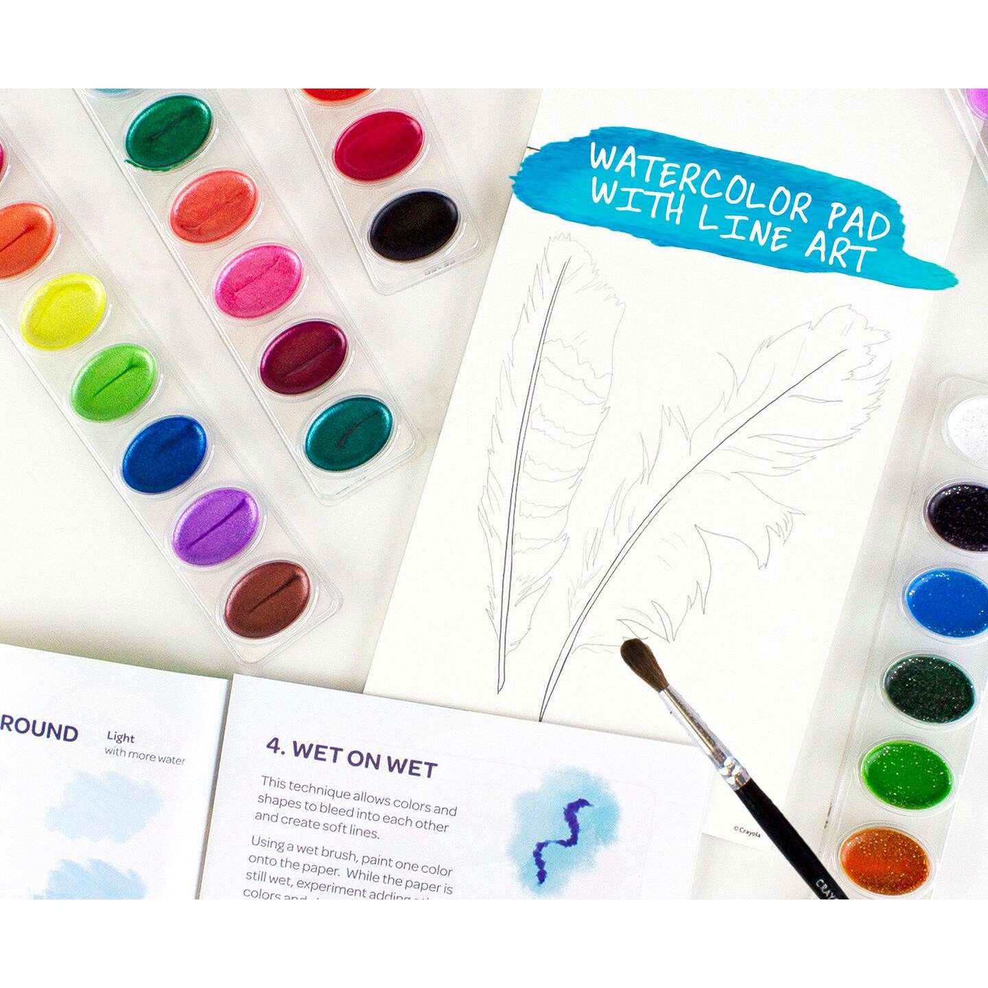 Washable Watercolors, 16 Semi-Moist Oval Pans &#x26; Brush, 6 Sets
