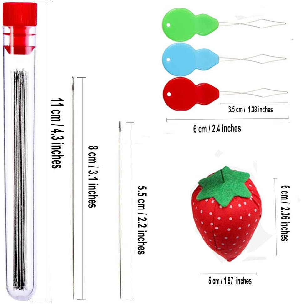 40 PCS Beading Needles, Seed Beads Needles Extra Fine Thin Beading Embroidery Needles Long Straight Beading Thread Needles for Bracelets Jewelry Making with Needle Threaders and Sewing Pin Cushion