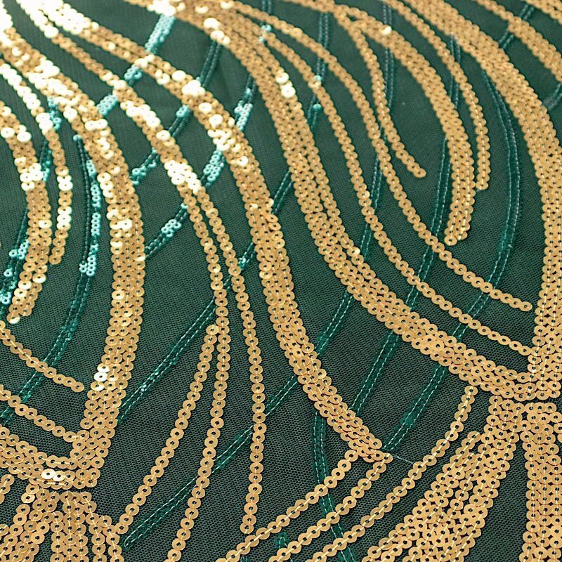 12&#x22;x108&#x22; HUNTER GREEN GOLD Mesh TABLE RUNNER Wavy Embroidered Sequins