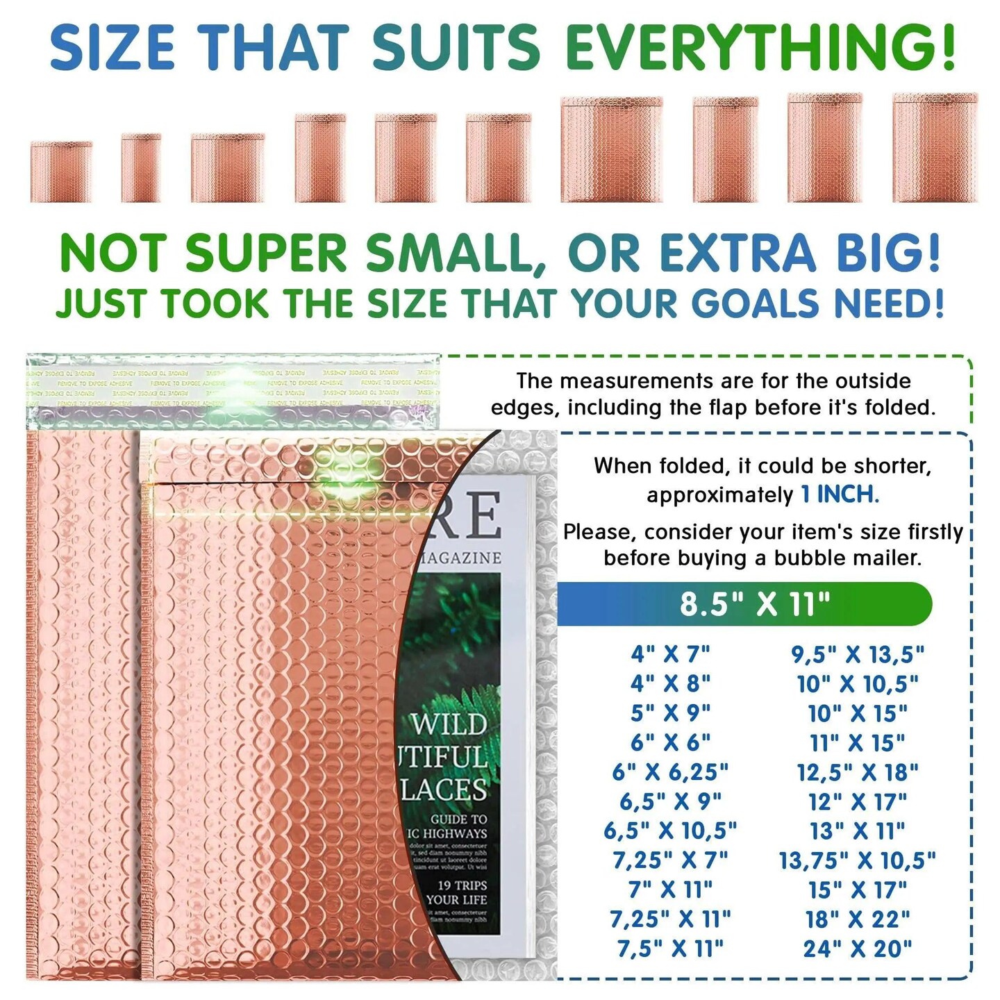AMZ Bubble Mailers 8.5 x 11. Pack of 5 Metallic Rose Gold Cushion Envelopes 8 1/2 x 11. Peel &#x26; Seal. Padded envelopes for Mailing Shipping Packaging
