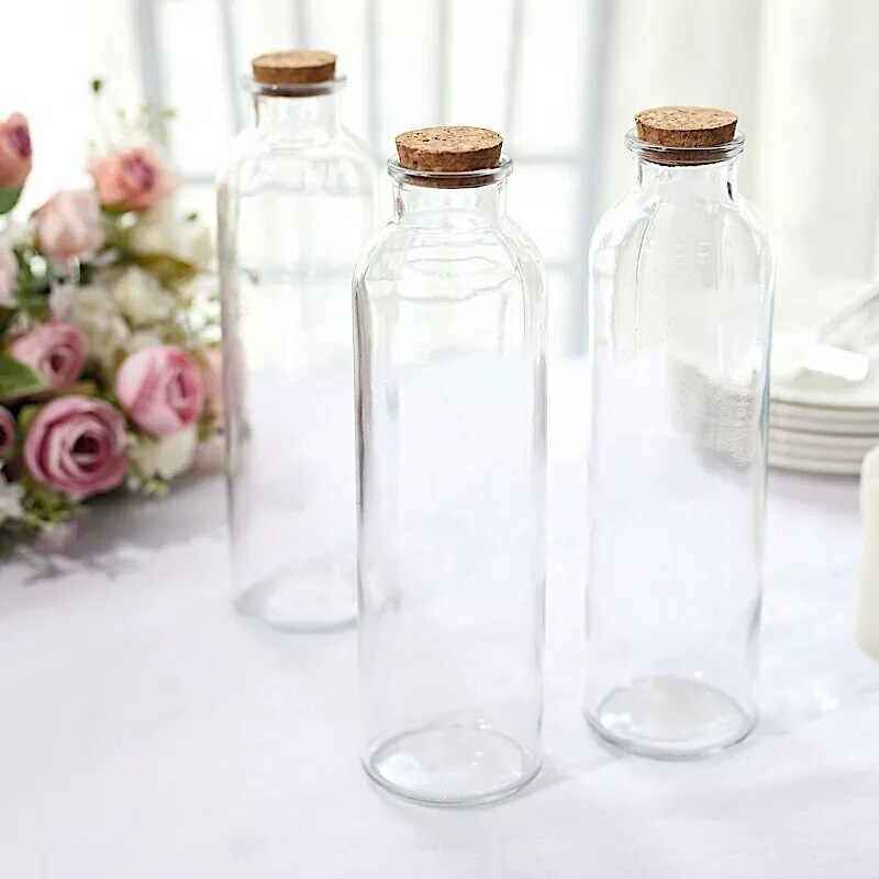 CLEAR 12 Round 16 oz Refillable GLASS BOTTLES Storage Jars Cork Stopper