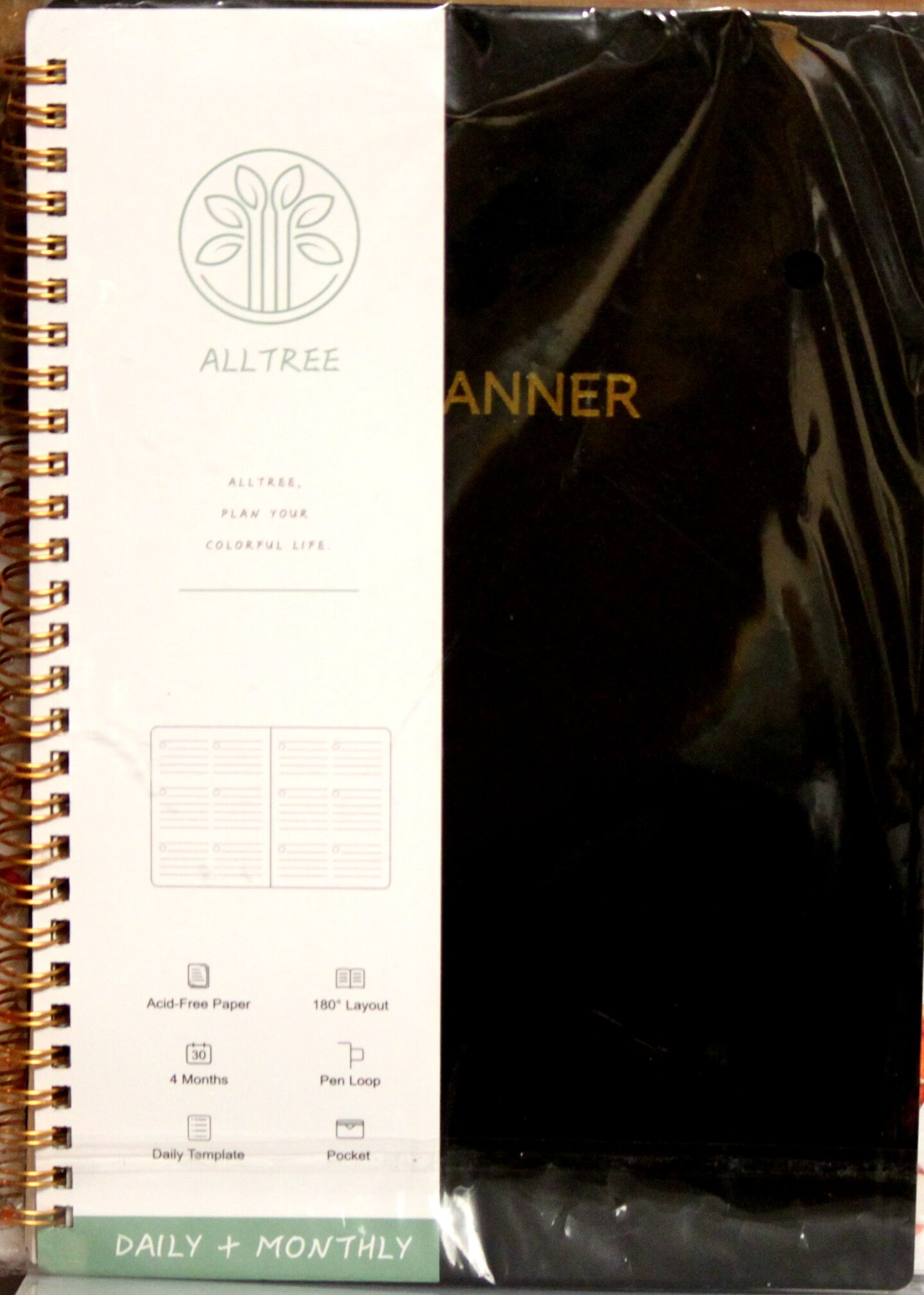 ALLTREE Black Undated Soft Cover Spiral Bound Daily/Monthly Planner