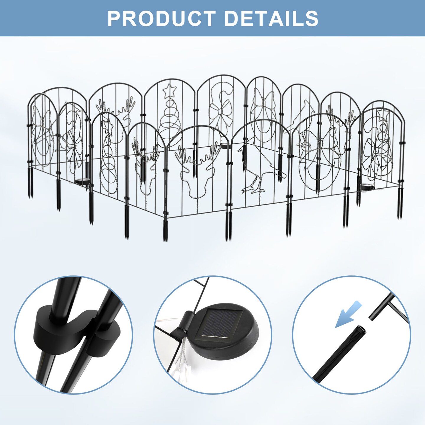 10pcs Christmas Pattern Decorative Garden Fence with Solar LED Lights