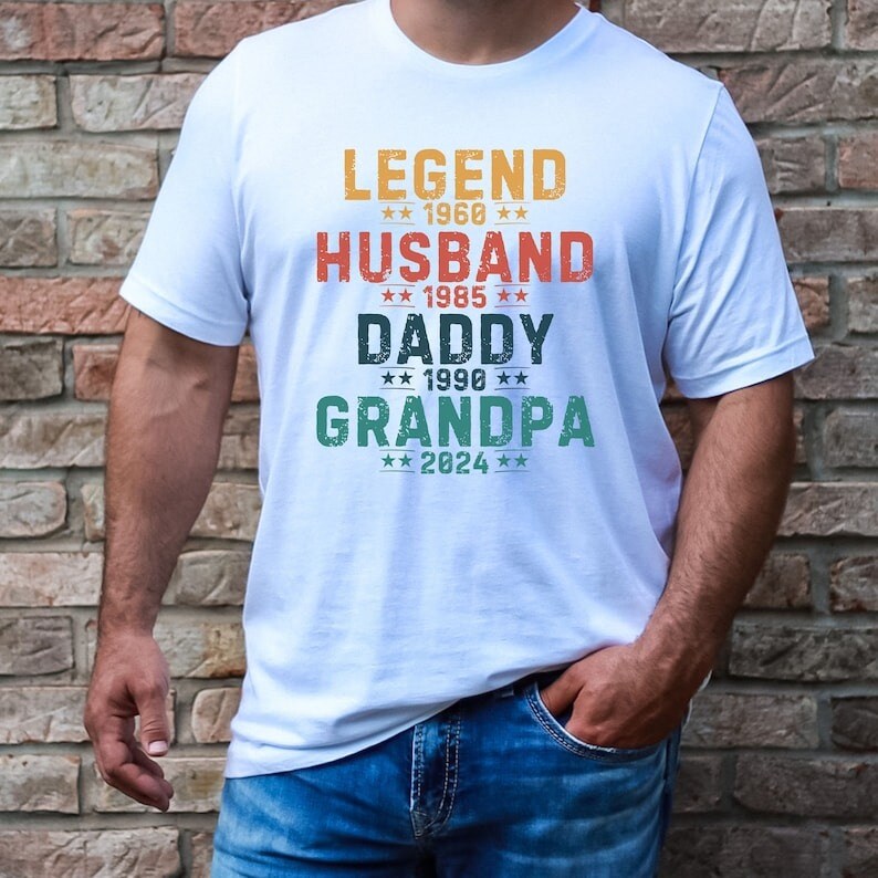 Father's Day T-Shirt New Grandfather Gift Custom Date Husband Father ...