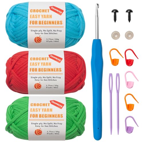 Crochet Yarn for Beginners, Easy Peasy Yarn for Amigurumi Crocheting & Knitting, 3 Pack×1.8oz, Thick & Soft, Easy-to-See Stitches, Worsted Medium #4 Yarn, Cotton-Nylon Blend-Orange/Green/Blue