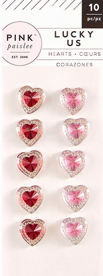 Pink Paislee Lucky Us Hearts Dimensional Bling Embellishment Stickers