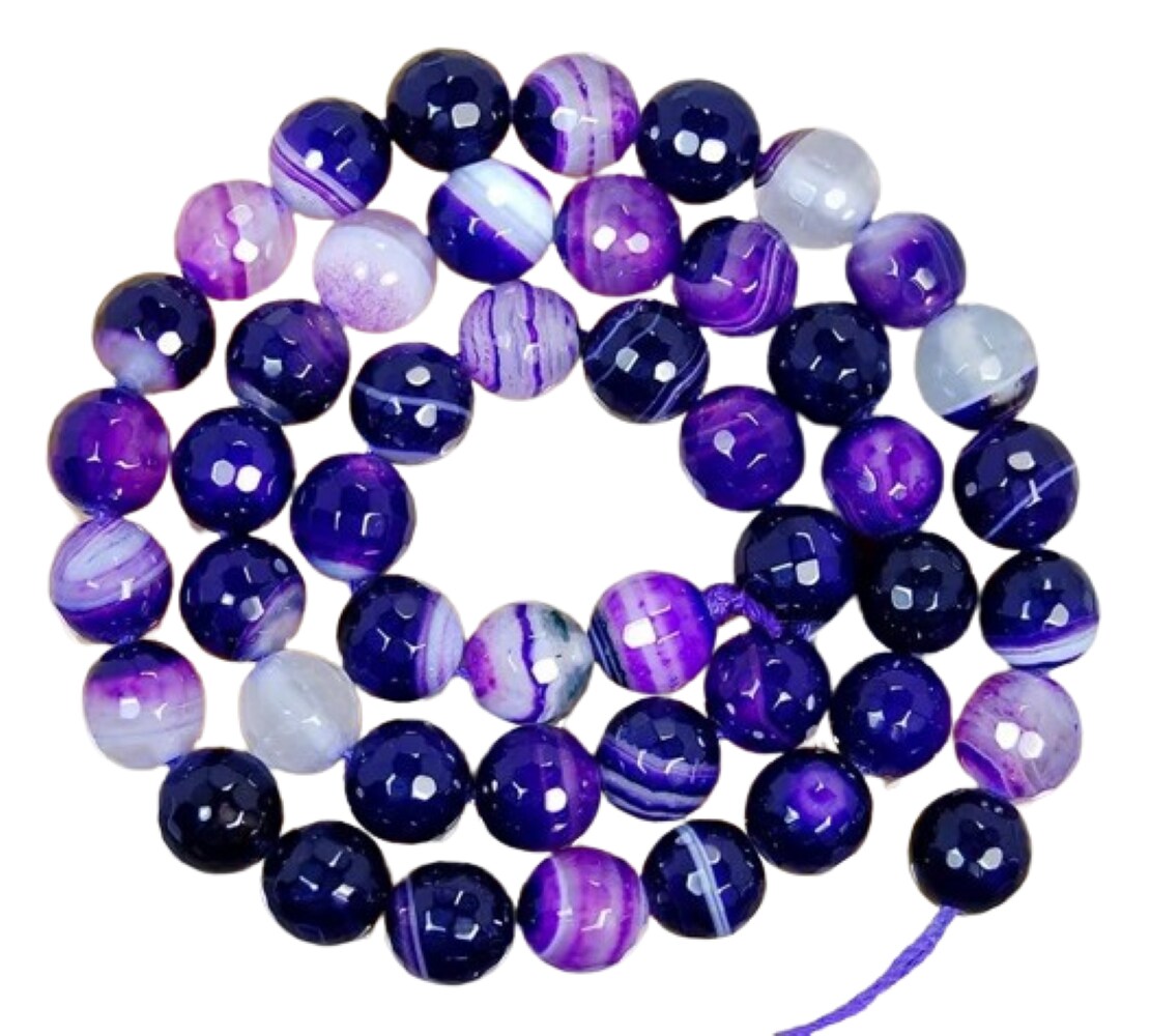 Kitcheniva Faceted Striated Agate Round Beads 15&#x22;