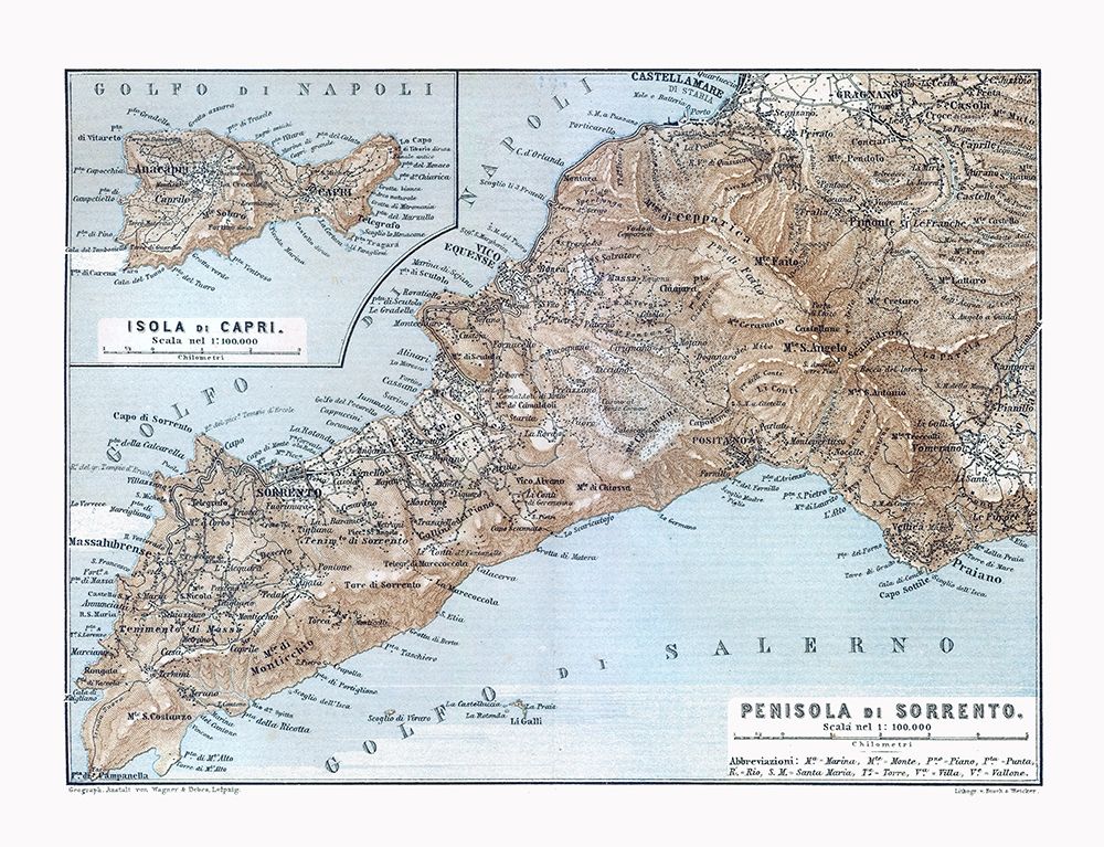 Sorrento Capri Italy - Baedeker 1880 Poster Print by Baedeker Baedeker # ITIT0140