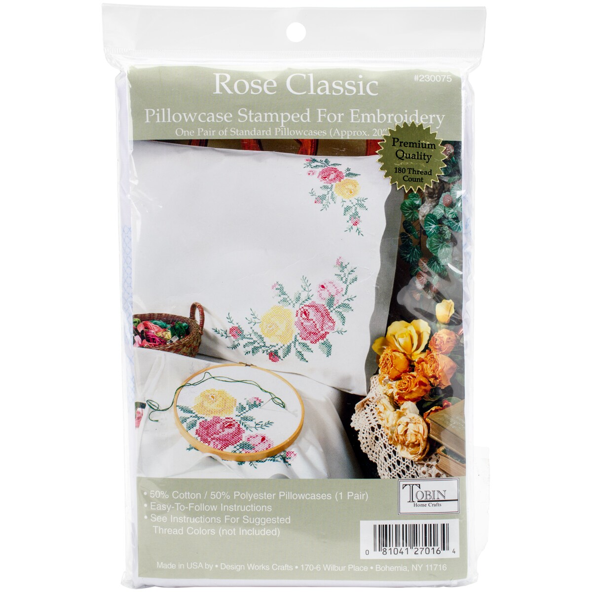 Tobin Stamped For Embroidery Pillowcase Pair 20&#x22;X30&#x22;-Rose Classic