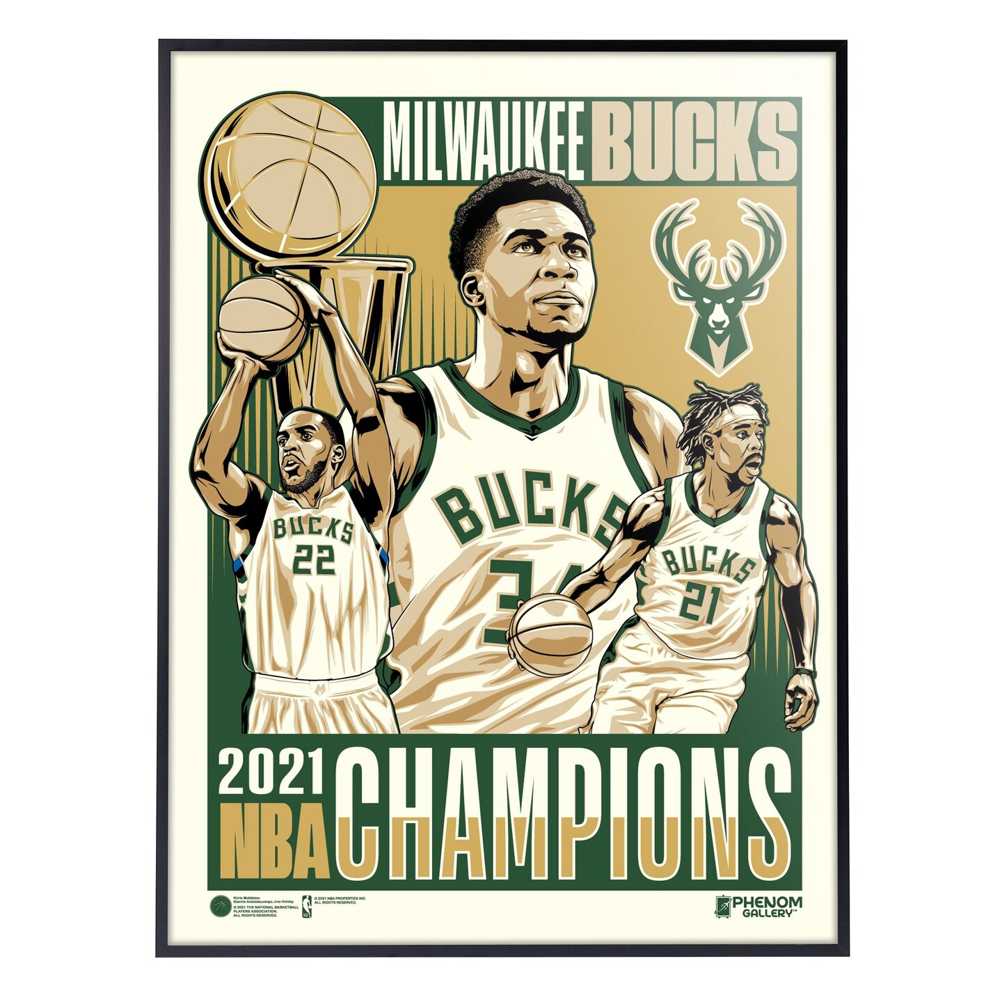 Phenom Gallery Milwaukee Bucks 2021 NBA Championship 18&#x22; x 24&#x22; Serigraph
