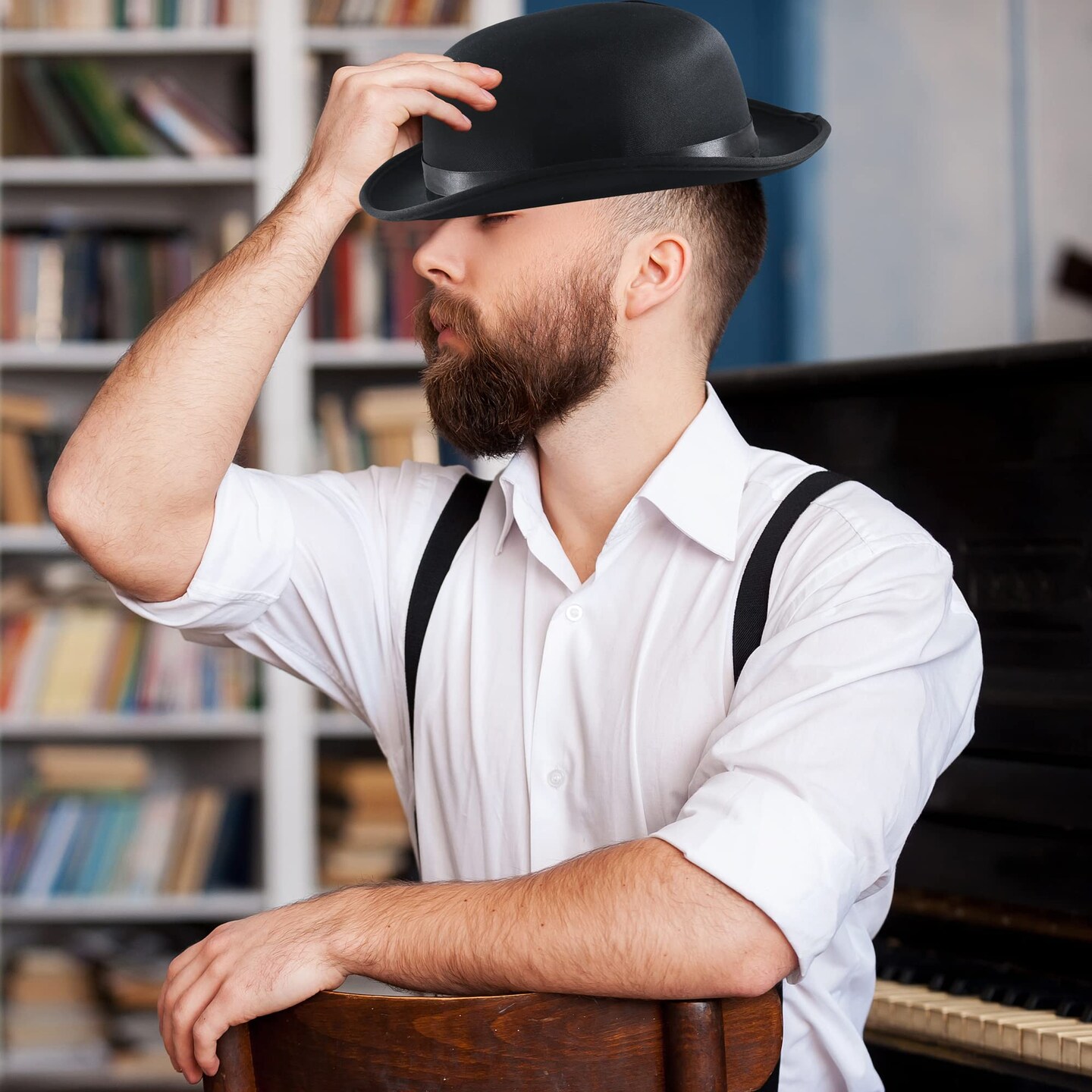 Black Bowler Derby Hat - Bolivian Costume Accessories Victorian Hats for Adults and Children Costumes