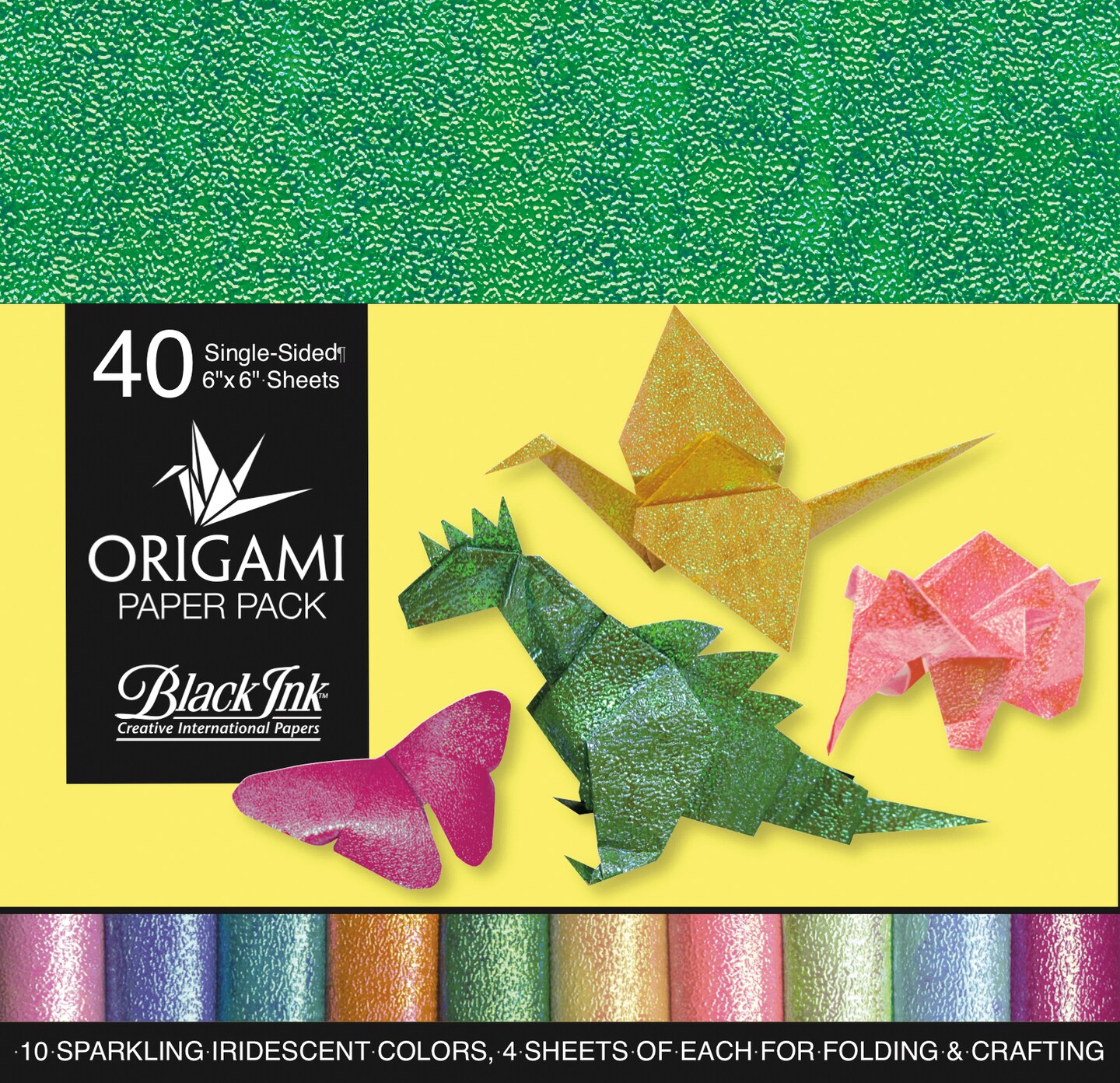 Black Ink Origami Paper Pack Single-Sided 6&#x22;X6&#x22;-Iridescent 40 Sheets