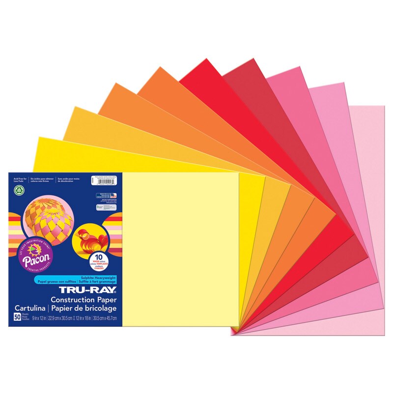 Construction Paper, Warm Assorted, 12&#x22; x 18&#x22;, 50 Sheets