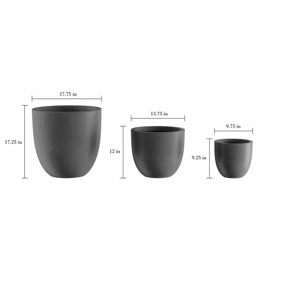 3 Large Heavy Fiber Clay Outdoor Planters Pot Drainage Holes Garden Patio Decor