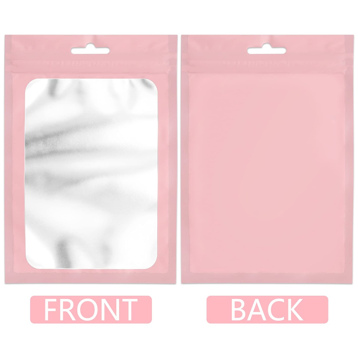 100 PCS Resealable Mylar Bags with Zip and Clear Window Smell Proof Bags Packaging Bags Foil Pouch Zip Bags for Food Self Sealing Storage Supplies (Pink, 2.75×3.93 inches)