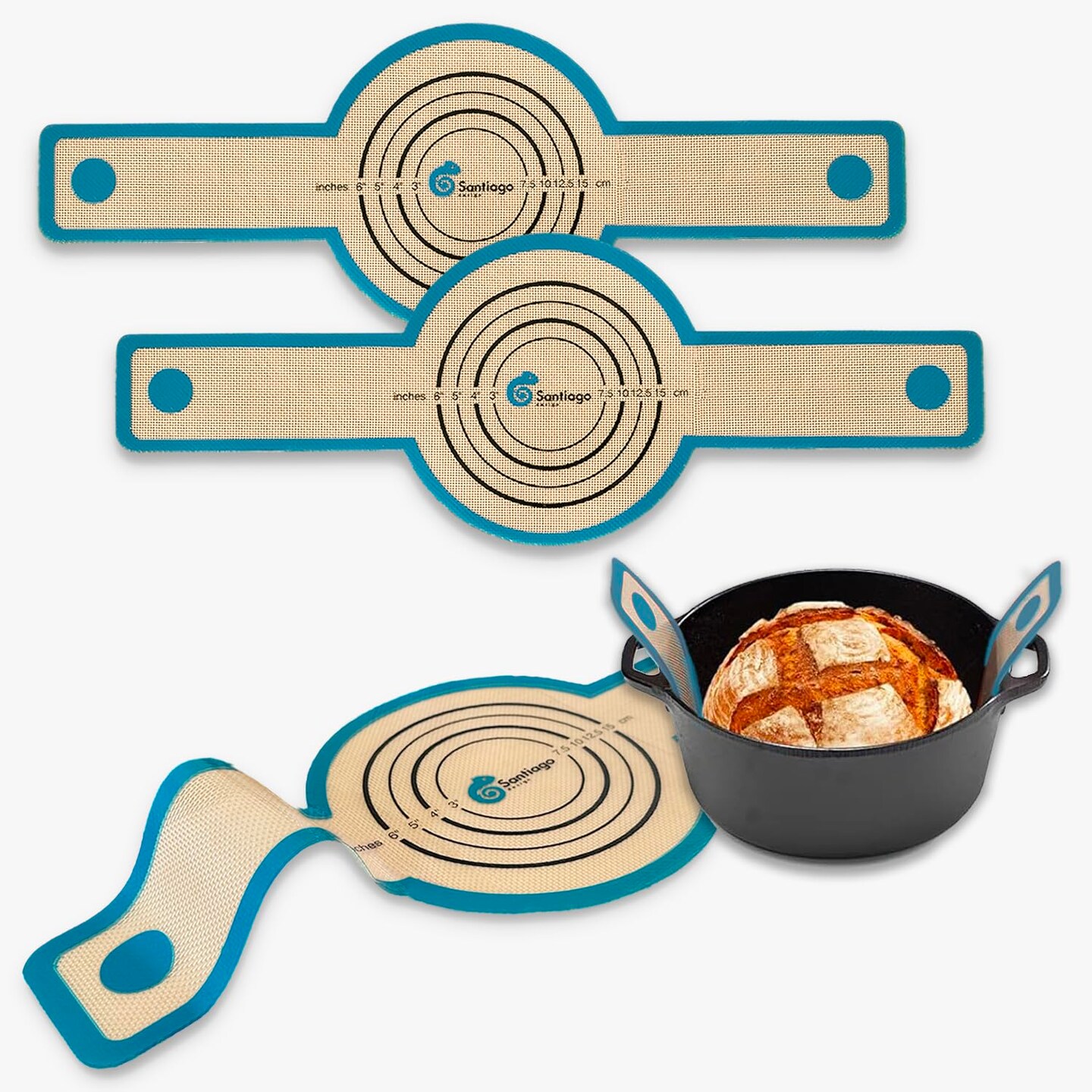 2 Pieces Silicone Bread Sling Dutch Oven | Non-Stick &#x26; Easy Clean Reusable Silicone Bread Baking Mat | Bread Baking Sheet Liner for Transferable Dough | Extra Long Handles