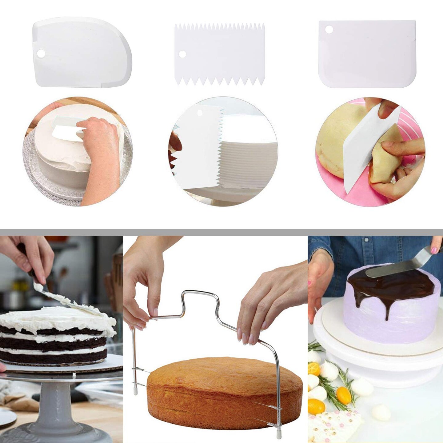 7 Pieces Cake Decorating Turntable,Cake Decorating Supplies with Decorating Comb/Icing Smoother(3pcs),2 Icing Spatula with Sided &#x26; Angled &#x2026; (White)