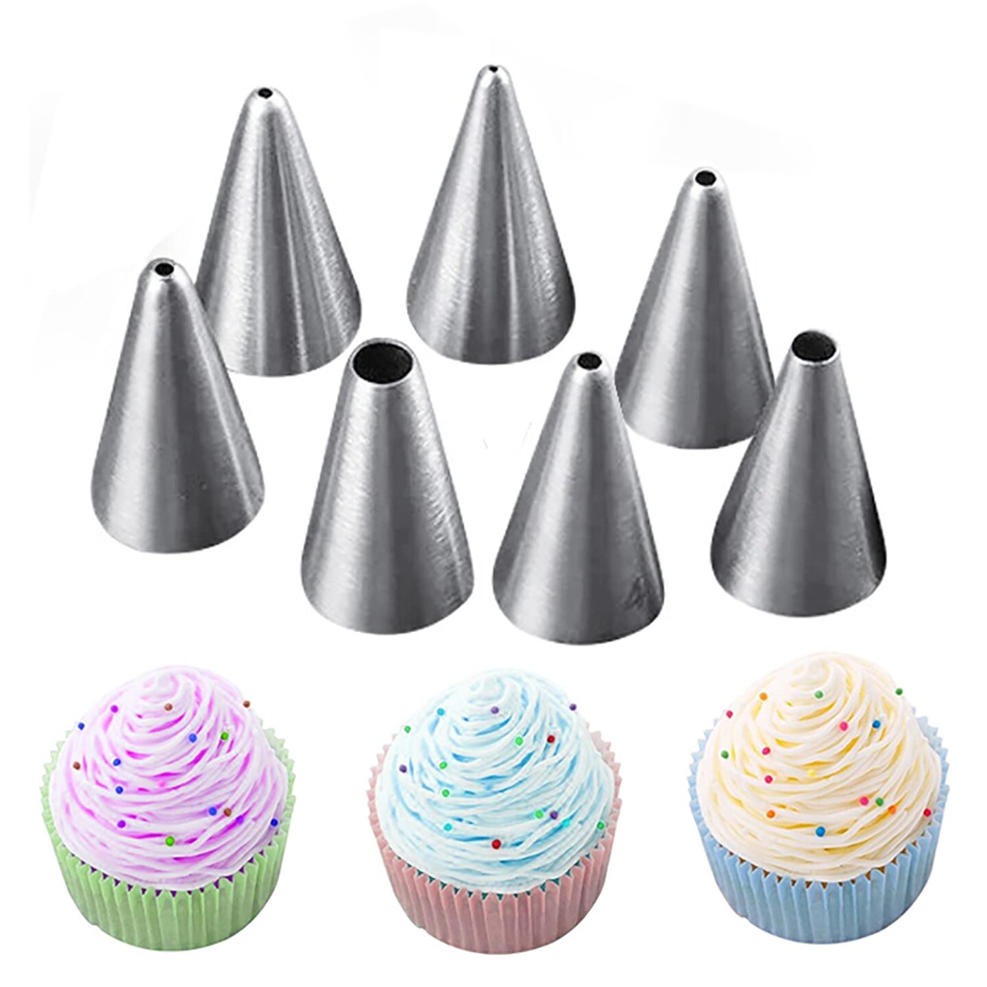 7 Pieces Round Hole Russian Piping Nozzles Set&#xFF0C;Stainless Steel Pastry Tips, Graduated Sizes&#xFF0C;Nozzles Tips Piping Set For Pastry Fondant&#xFF0C;Cake Decorating Supplies Baking Set Tools