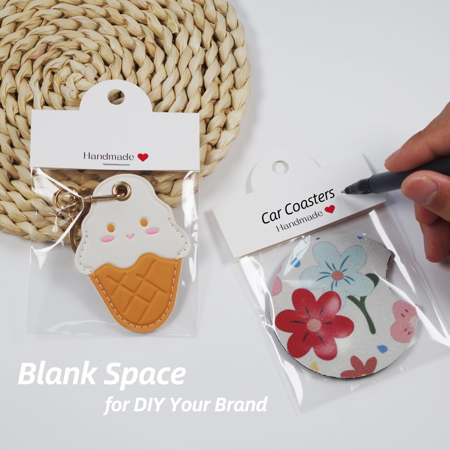 100 Pieces Packaging for Small Business, Small Business Packaging Supplies for Bracelet, Car Coaster, Keychain, Jewelry, Display Cards for Selling, 3.14&#x27;&#x27;&#xD7;3.14&#x27;&#x27;