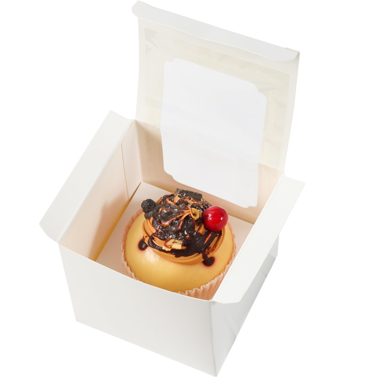 25 Pieces Single White Cupcakes Containers Gift Boxes with Window Inserts Handle for Wedding Candy Boxes (25P-White)