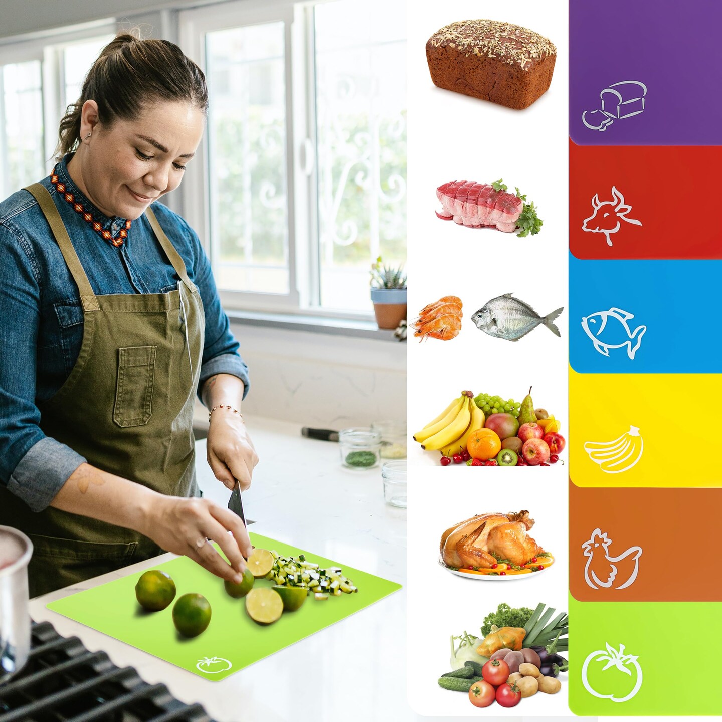 6 Pieces Cutting Board Set BPA Free Plastic Cutting Boards Non Slip Cutting Mats for Meat and Vegetables Dishwasher Safe