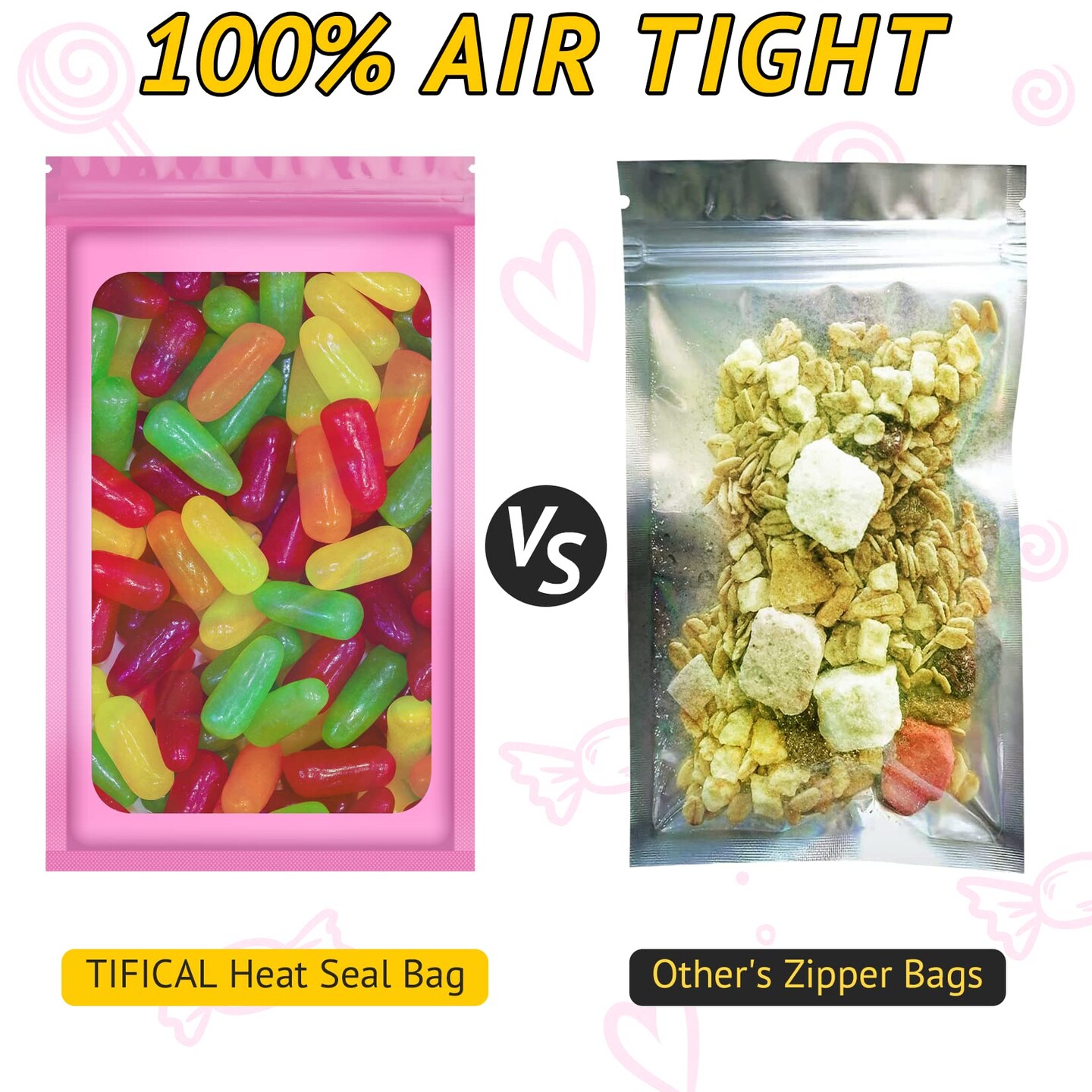 100 Pieces Smell Proof Bag, Packaging Bags, Holographic Mylar Bags, Foil Resealable Bags for Small Business Candy Jewelry Bracelet Party Favor Food Storage Sample Supplies (2.4&#xD7;3.9 Inch, Pink)