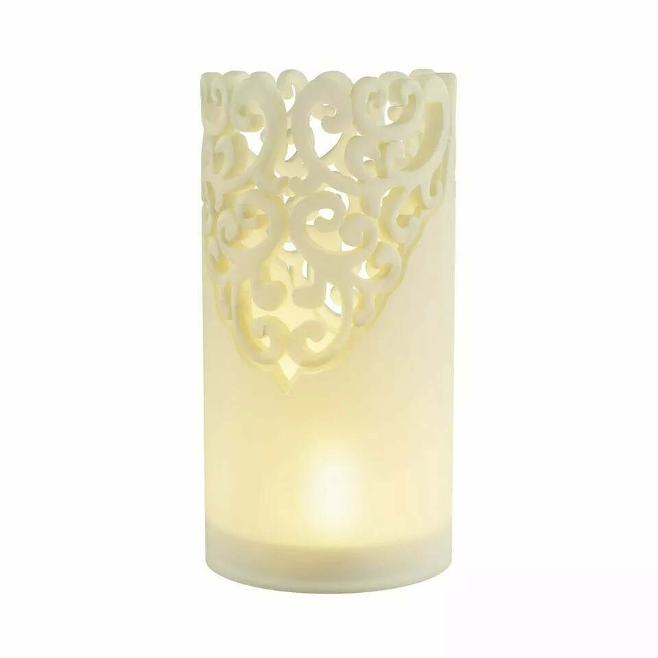 Set of 3 Real Wax Flameless LED Light Candles Remote and Timer Lacey Laser Cut