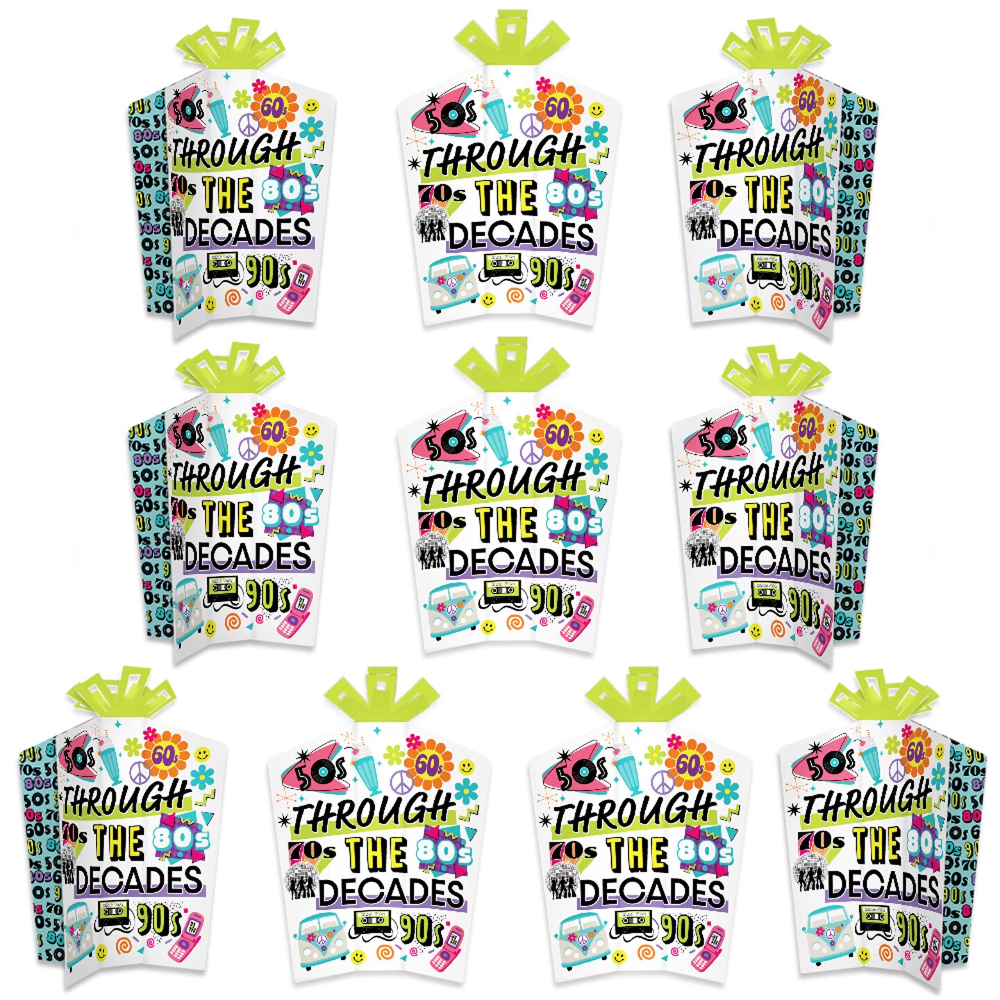 Big Dot of Happiness Through the Decades - Table Decorations - 50s, 60s, 70s, 80s, and 90s Party Fold and Flare Centerpieces - 10 Count