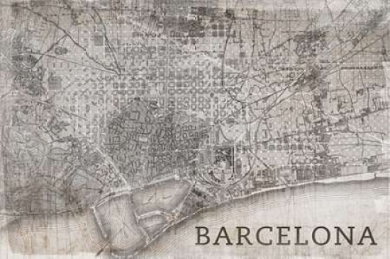 Map Barcelona Beige Poster Print by PI Studio