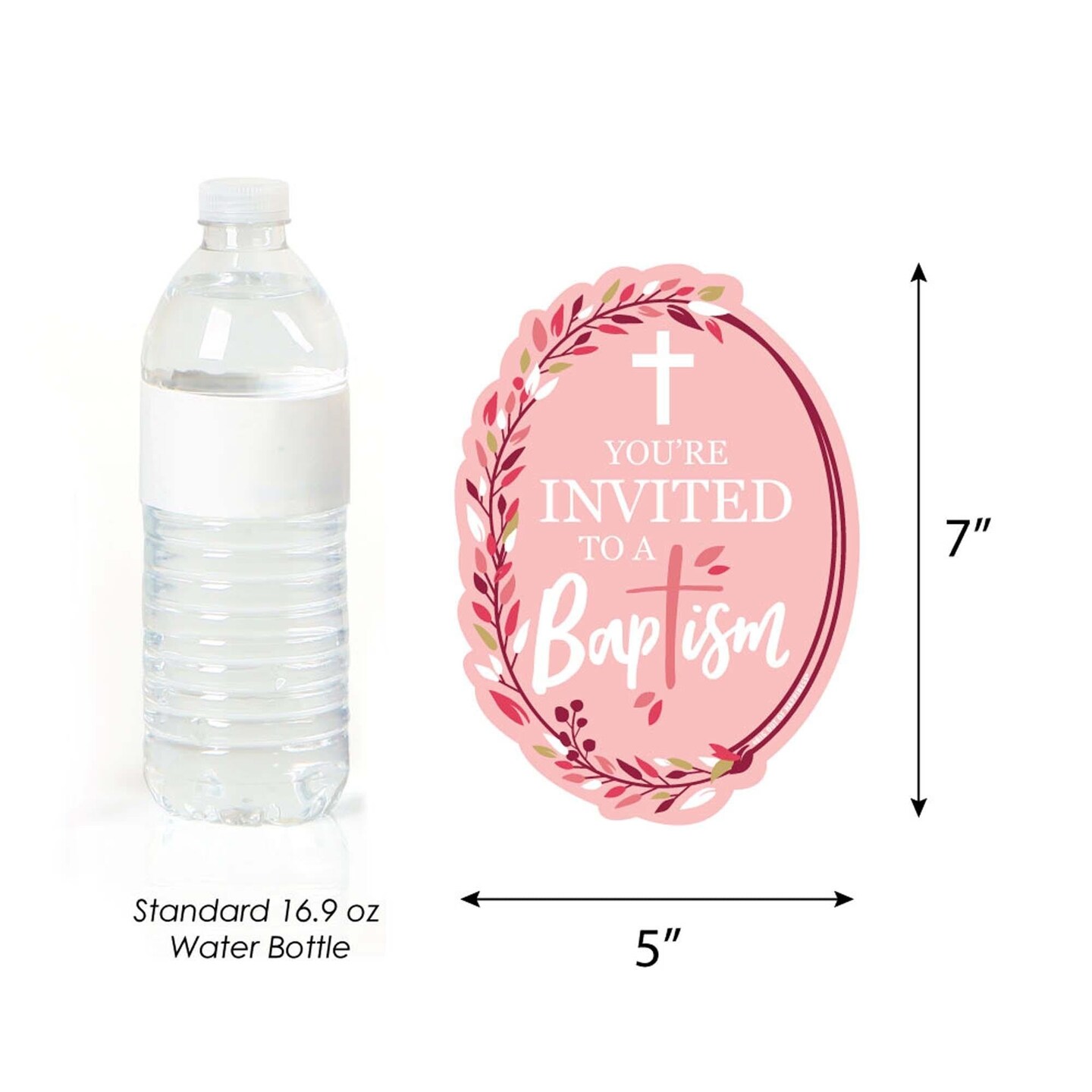 Big Dot of Happiness Baptism Pink Elegant Cross - Shaped Fill-in Invitations - Girl Religious Party Invitation Cards with Envelopes - Set of 12