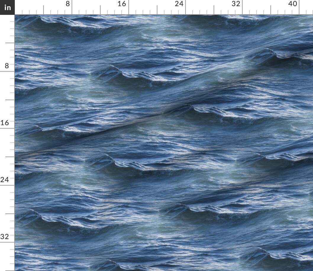 Ocean Water Sea Waves Blue Nautical Aquatic Custom Printed Fabric by Spoonflower Various Fabrics by the Yard or Fat Quarter