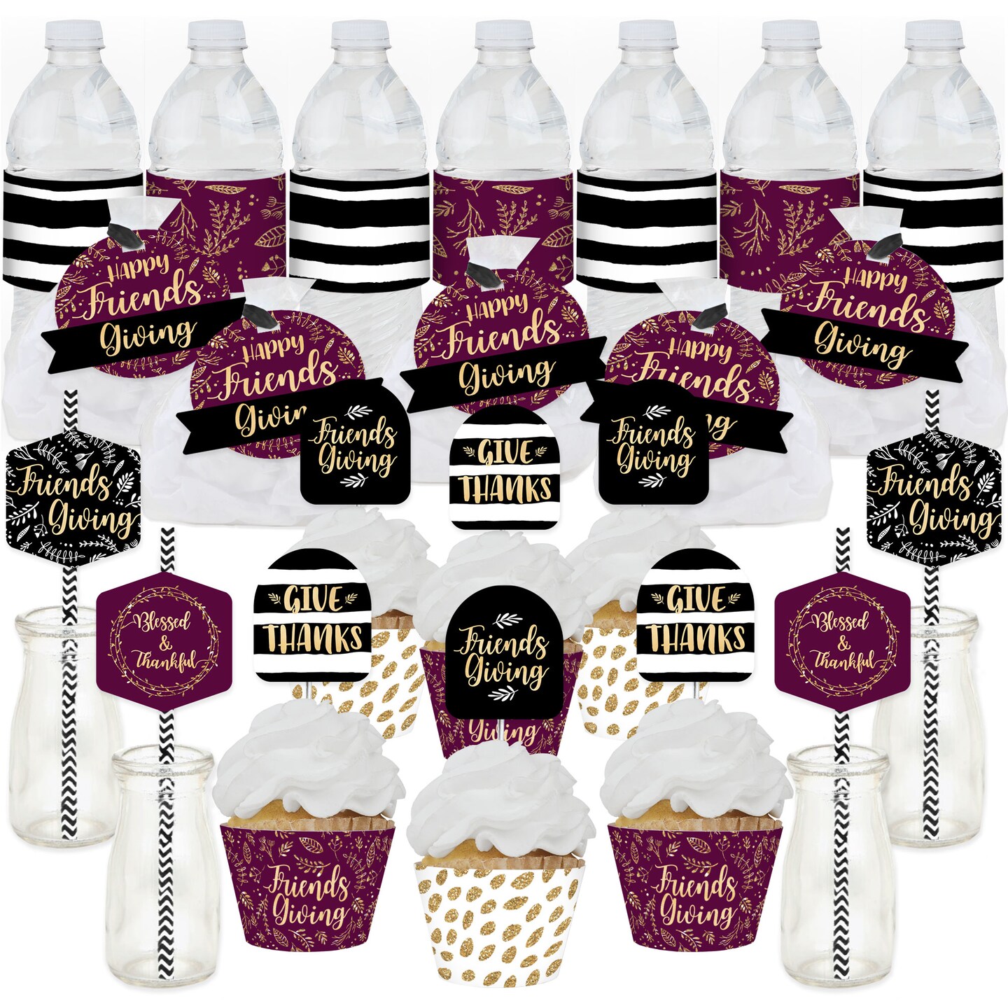 Big Dot of Happiness Elegant Thankful for Friends - Friendsgiving Thanksgiving Party Favors and Cupcake Kit - Fabulous Favor Party Pack - 100 Pieces