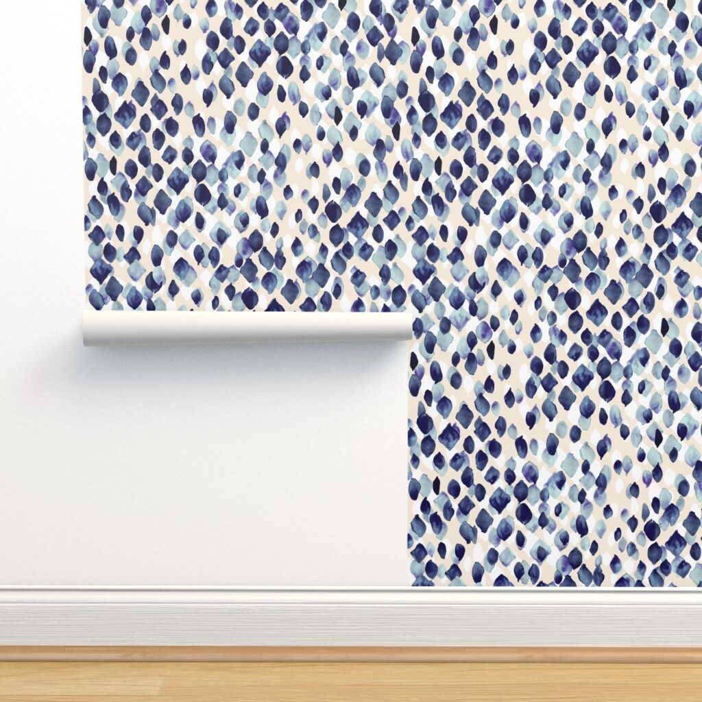 Watercolor Drops Abstract Nature Diamond Indigo Blue Custom Pre-pasted Wallpaper by Spoonflower Pre-Pasted Wallpaper 2FT Wide