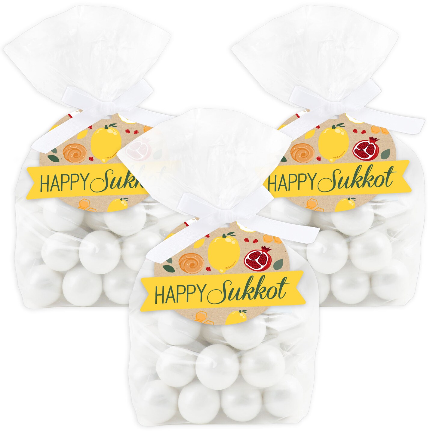 Big Dot of Happiness Sukkot - Sukkah Holiday Clear Goodie Favor Bags - Treat Bags With Tags - Set of 12