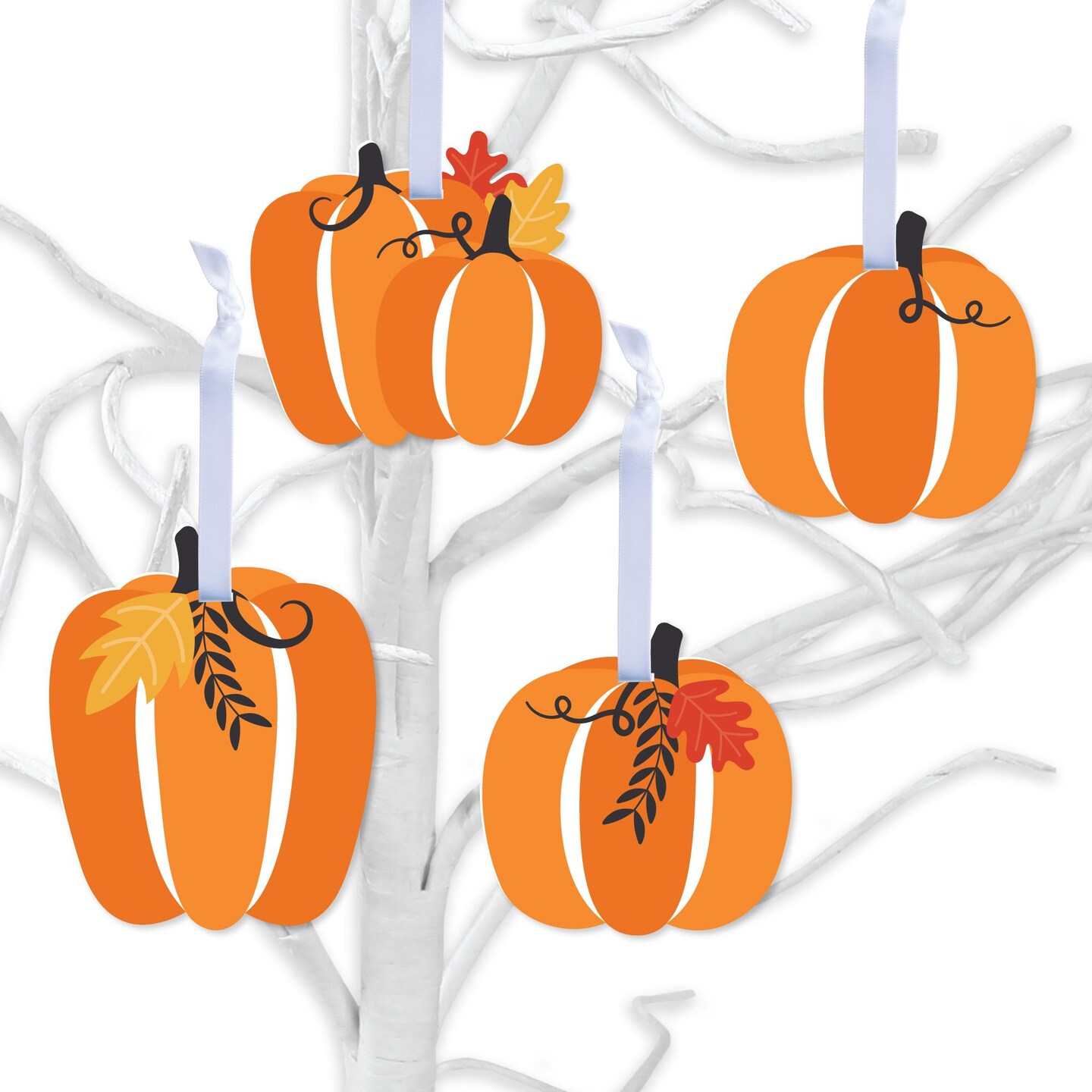 Big Dot of Happiness Fall Pumpkin - Halloween or Thanksgiving Decorations - Tree Ornaments - Set of 12