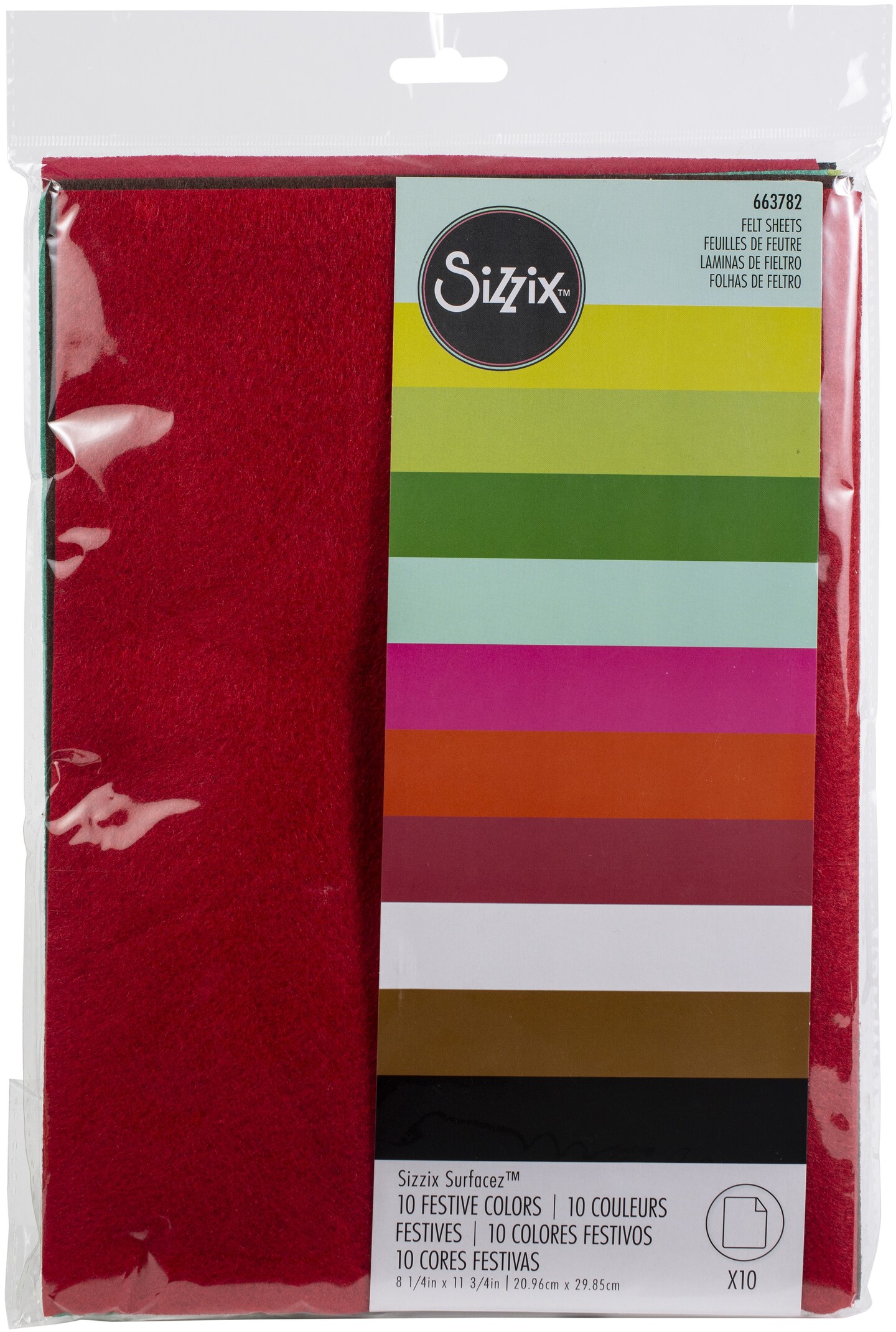 Sizzix Surfacez Felt Sheets 10/Pkg-Festive Colors