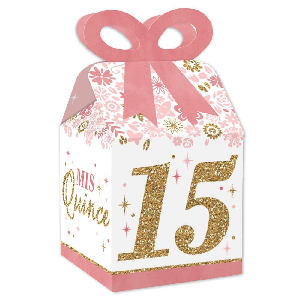 Big Dot of Happiness Mis Quince Anos - Square Favor Gift Boxes - Quinceanera Sweet 15 Birthday Party Bow Boxes - Set of 12