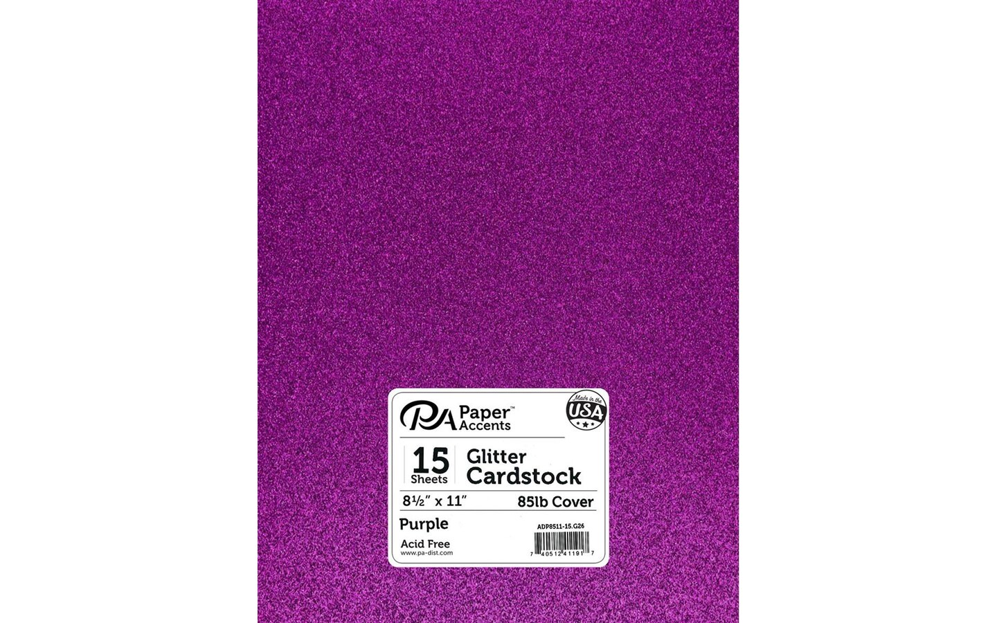 PA Paper Accents Glitter Cardstock 8.5&#x22; x 11&#x22; Purple, 85lb colored cardstock paper for card making, scrapbooking, printing, quilling and crafts, 15 piece pack