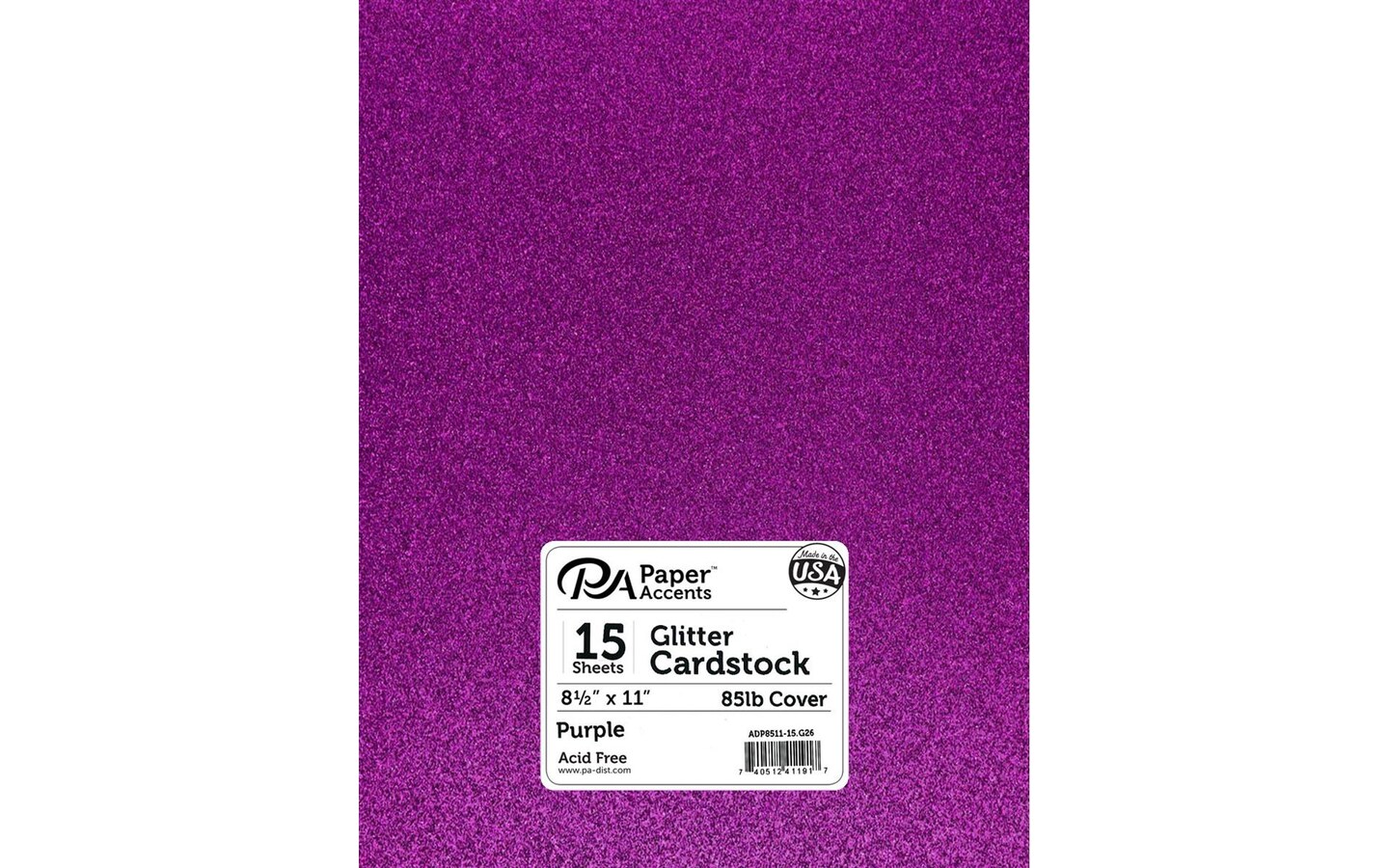 PA Paper Accents Glitter Cardstock 8.5" x 11" Purple, 85lb colored cardstock paper for card making, scrapbooking, printing, quilling and crafts, 15 piece pack