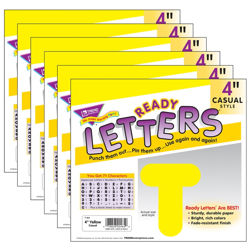 Yellow 4&#x22; Casual Uppercase Ready Letters&#xAE;, 6 Packs