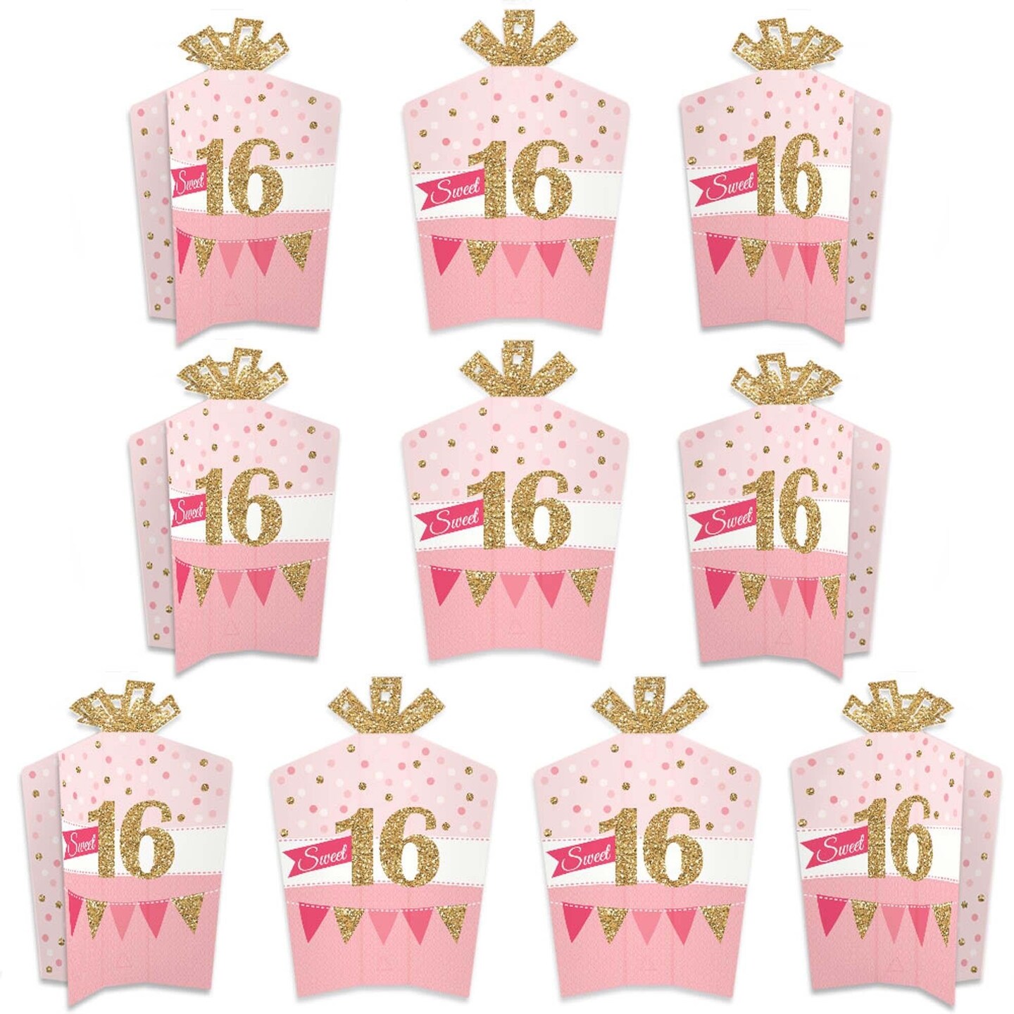 Big Dot of Happiness Sweet 16 - Table Decorations - 16th Birthday Party Fold and Flare Centerpieces - 10 Count