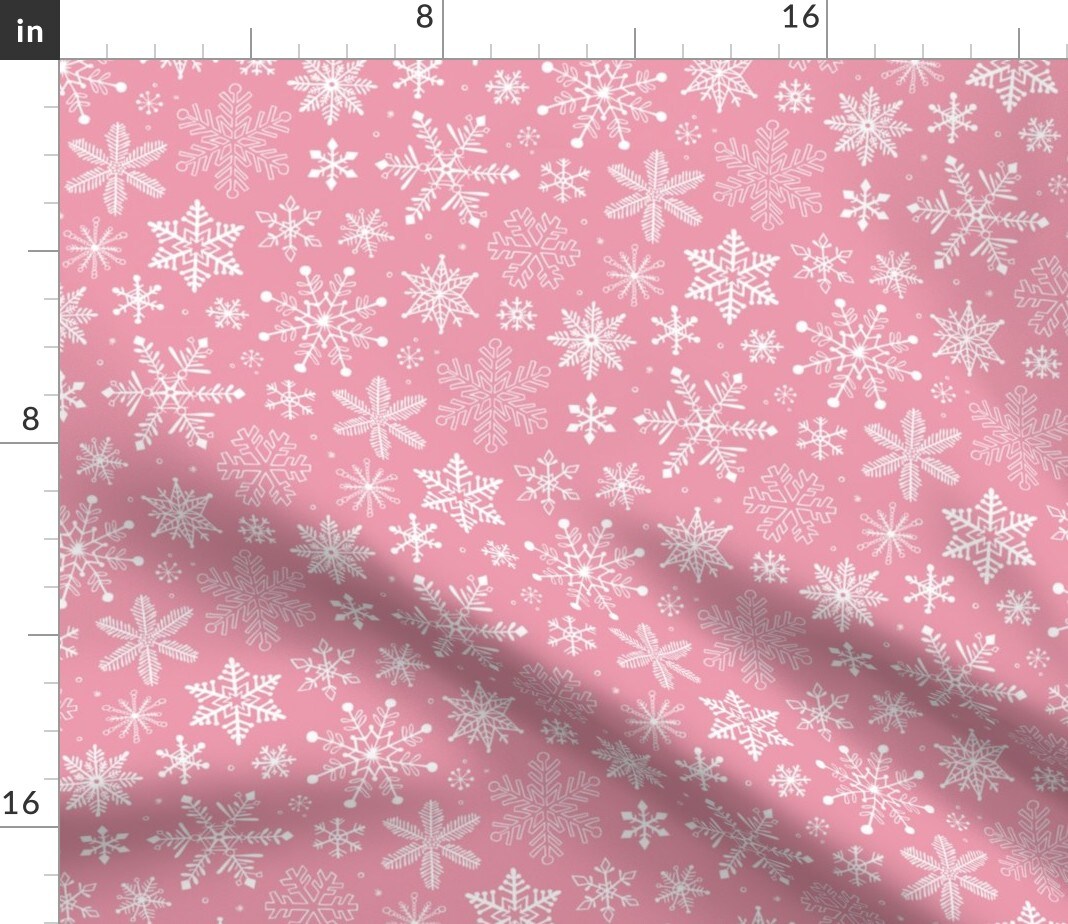Snowflakes Christmas Pink Holidays Winter Snowflake Xmas Custom Printed Fabric by Spoonflower Various Fabrics by the Yard or Fat Quarter